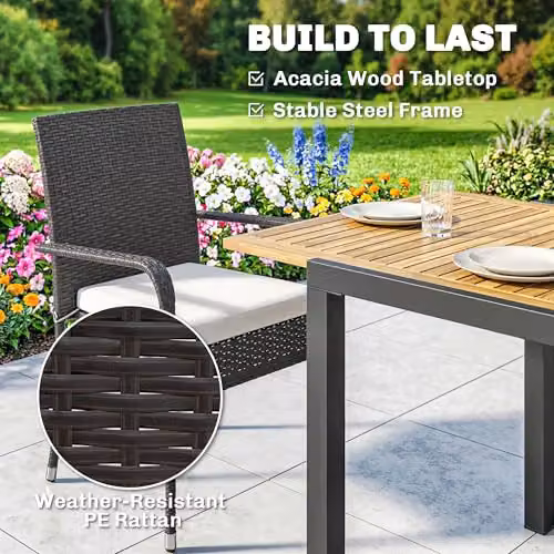 Outsunny 7 Piece Rattan Garden Furniture Set in White and Beige with Acacia Wood and Metal Frame, W/D/H: 150 x 80 x 76 cm – 5