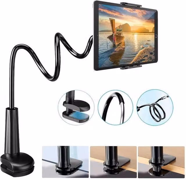 FLAVORA Universal Gooseneck Phone and Tablet Holder in Black