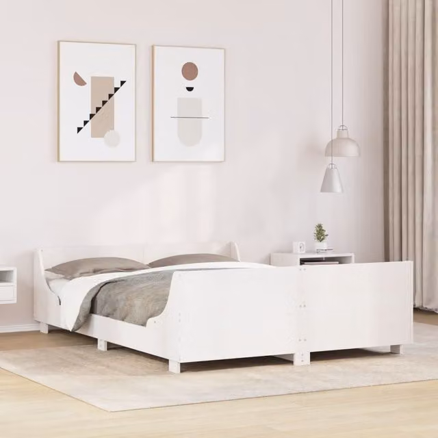 Berkfield Home White Solid Wood Pine Double Bed Frame W: 135 cm, L: 190 cm