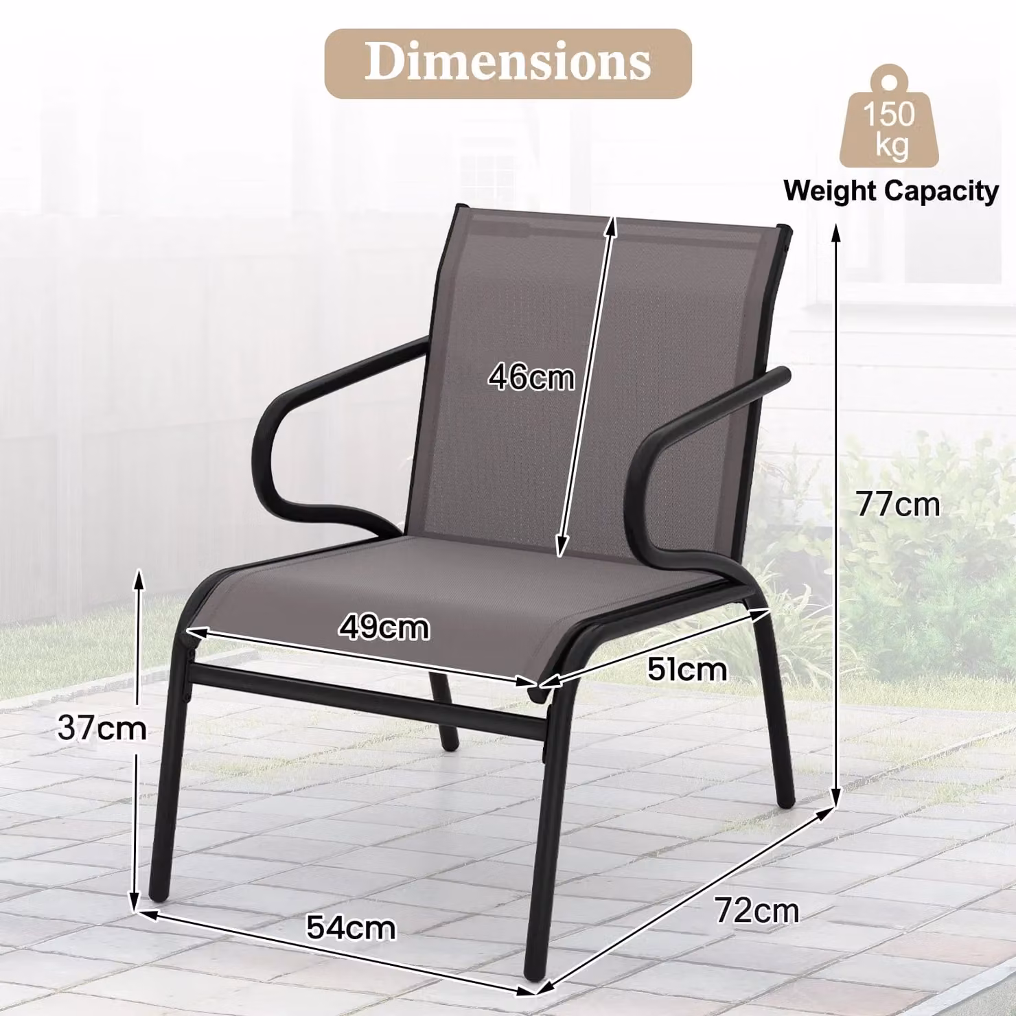Costway Set of 2 Modern Metal Outdoor Dining Armchairs in Matt Grey – 2