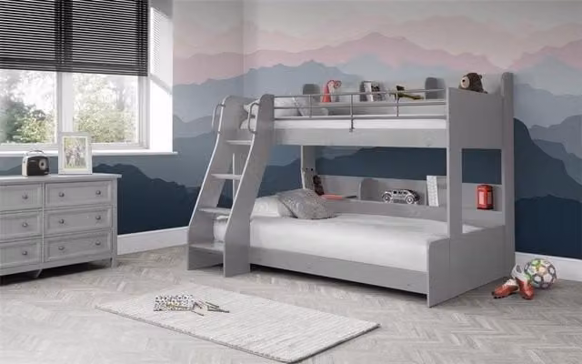 Ashfield Modern Light Grey Triple Sleeper Bunk Bed in Solid Pine Wood, W/D/H: 159 x 90 x 190 cm – 1