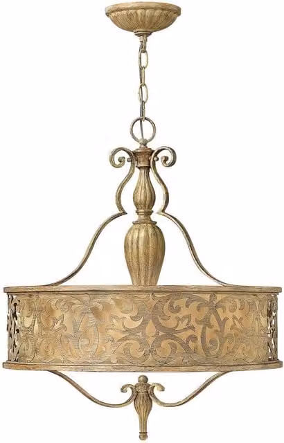 Elstead Carabel 3 Light Round Suspended Ceiling Pendant Chandelier in Gold and Beige