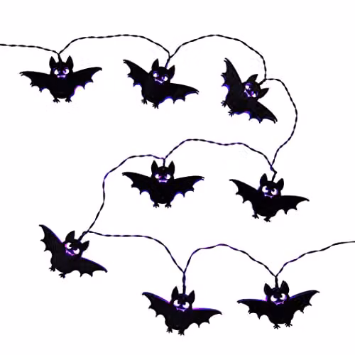 Lights4fun 10 Purple Wooden Bat LED Halloween String Fairy Lights with Timer – 3