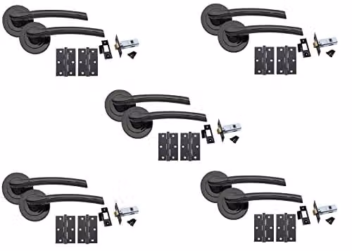 Golden Grace Indiana Door Handles with Latch and Hinges, Black Nickel, 64mm – 1