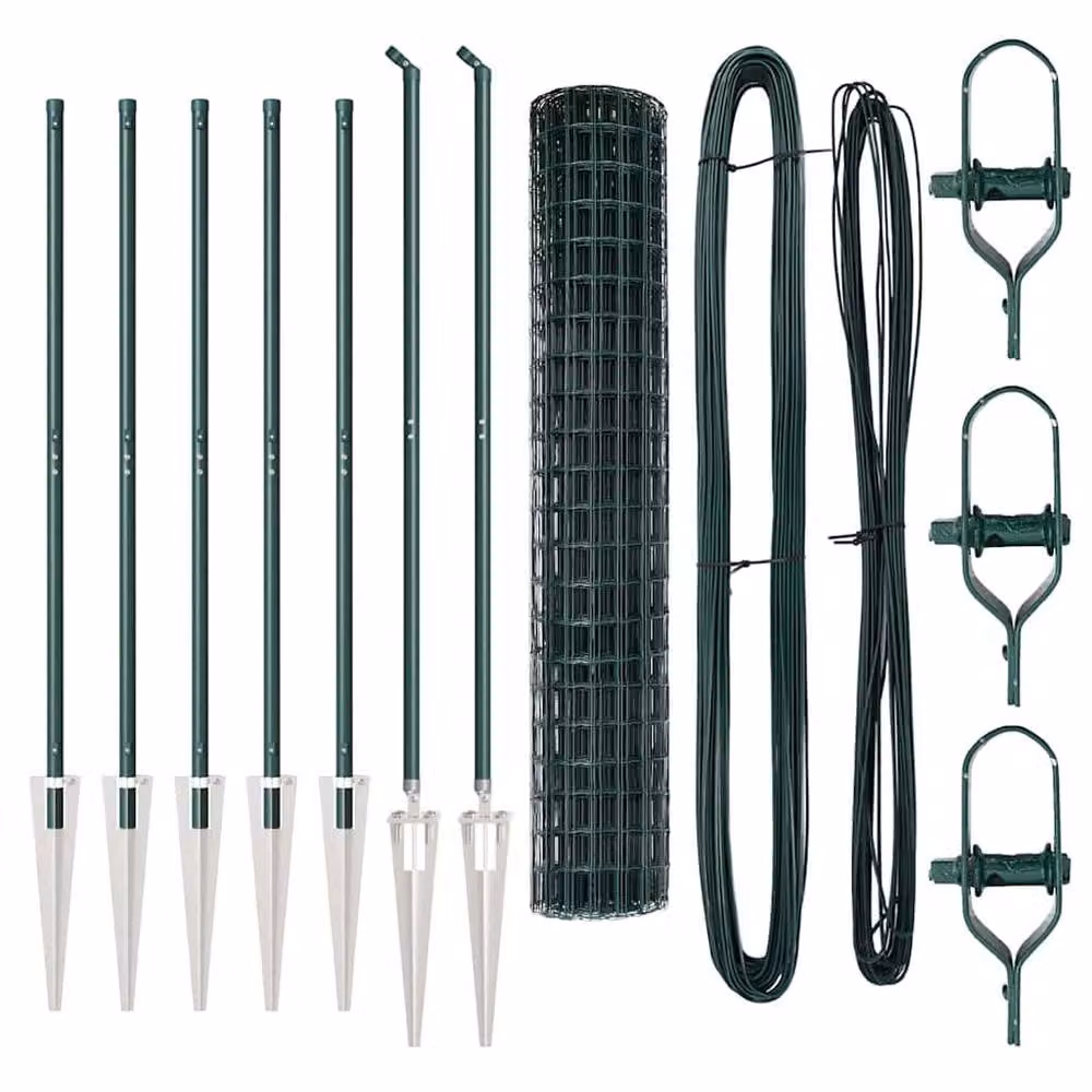 Berkfield Home Euro Fence with 7 Spike Posts, Galvanised Steel, Green, W: 10 m, H: 1.6 m – 4