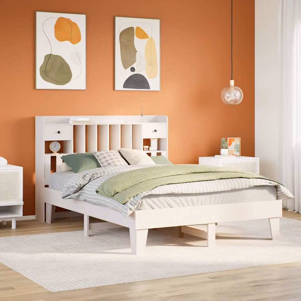 Berkfield Home White Solid Wood Pine Bed Frame with Drawers W/D/H: 140 x 200 cm – 2