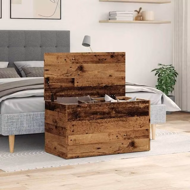 Berkfield Home Storage Chest in Old Wood Brown, W/D/H: 84 x 42 x 46 cm