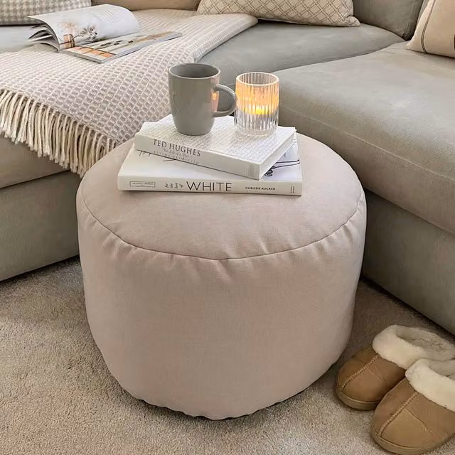 rucomfy Barley Ottoman Footstool and Indoor Pouffe Bean Bag in Beige