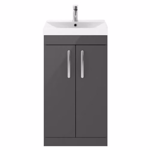 Balterley Millwich Contemporary Gloss Grey 2 Door Floor Standing Bathroom Vanity Unit with Basin, W/D/H: 510 x 390 x 915 mm – 3