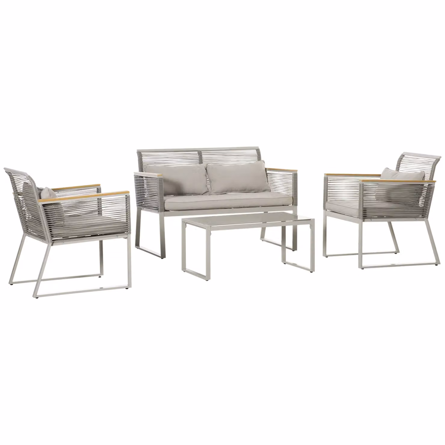 OUTSUNNY 4 Piece Grey PE Rattan Outdoor Sofa Set with Metal and Glass Details – 2