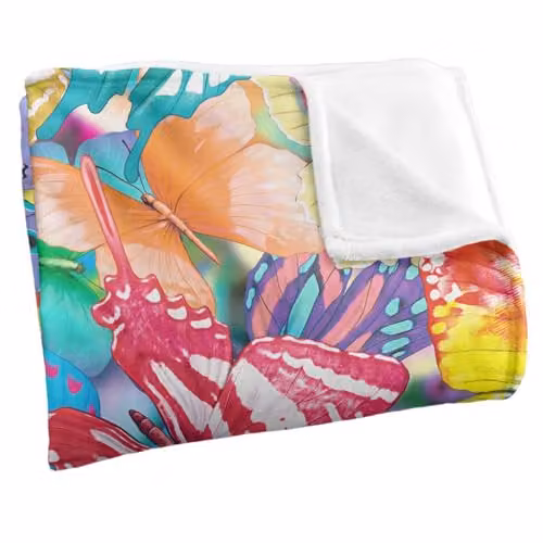 JQ Licensing Royce McClure Butterfly Magic Super Soft Fleece Throw Blanket, Multicolour and White, W/D/H: 152 x 127 cm – 2
