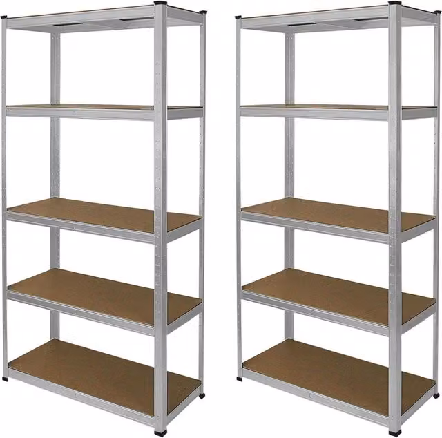 Monstershop 2 x Silver Galvanised Metal Racking Units with Adjustable MDF Shelves, W/D/H: 90 x 40 x 180 cm