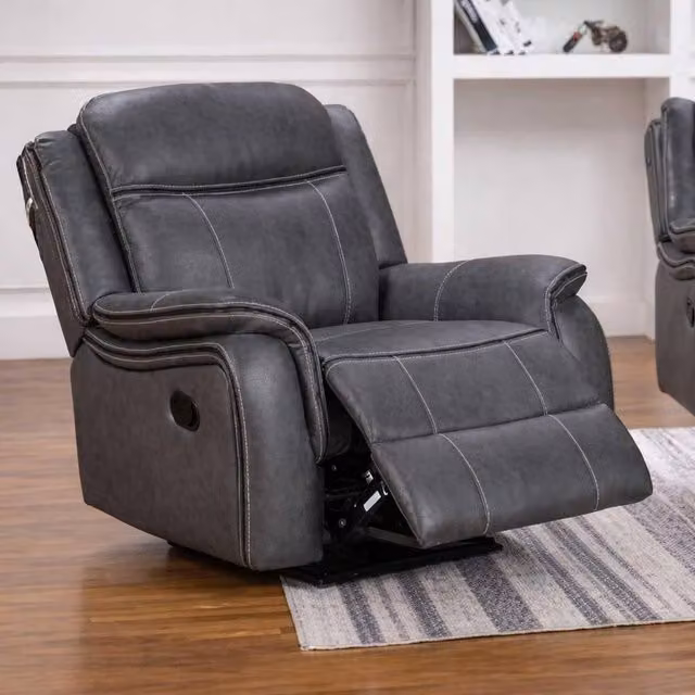 Furnishings For Less UK Tara Manual Reclining Armchair in Grey Leather Look Fabric – 2