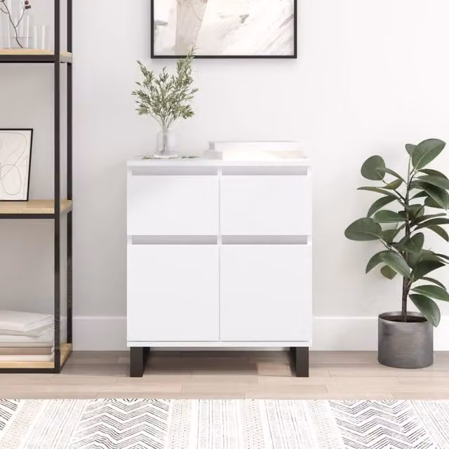 Berkfield Home Classic White Sideboard in Matt MDF and Metal, W/D/H: 60 x 35 x 70 cm