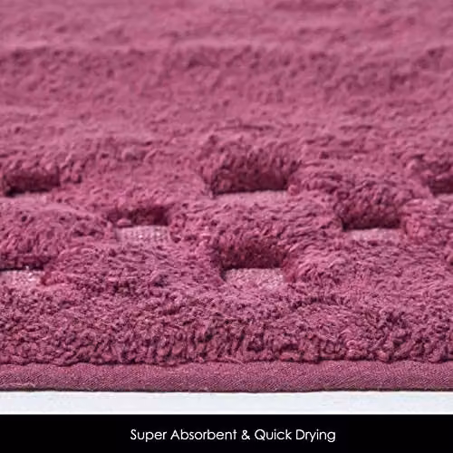 Homescapes Cotton Check Border Bath Mat in Aubergine Purple, Non-Slip and Machine Washable – 2