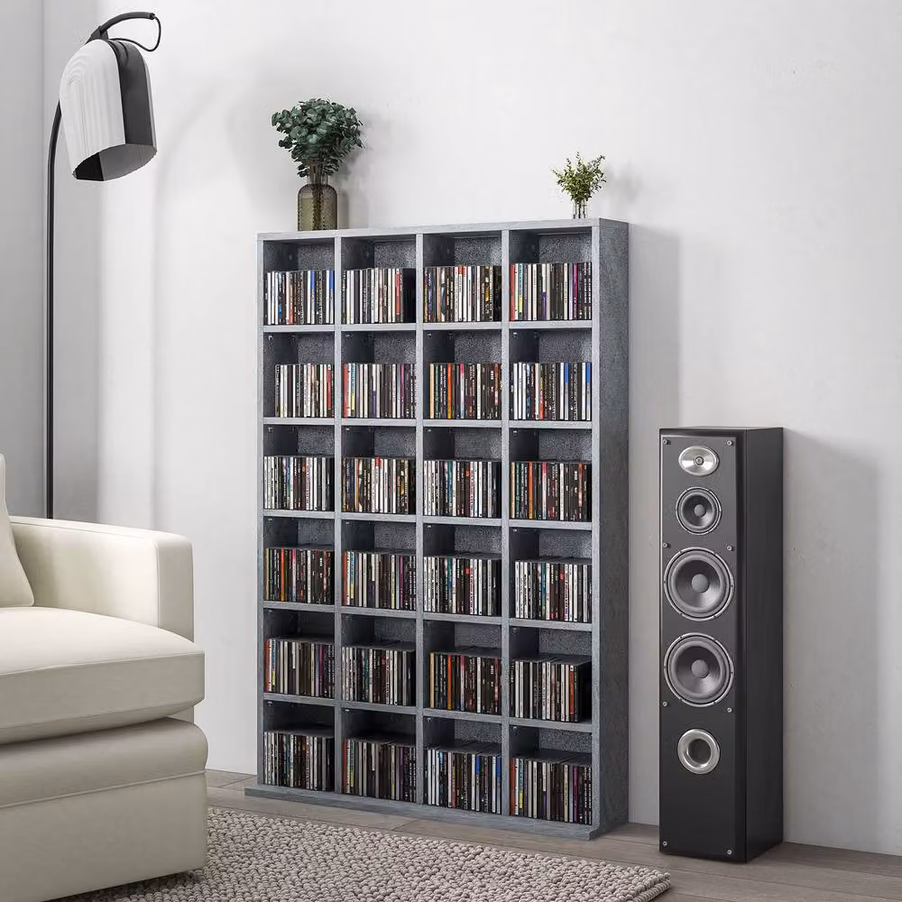 STILVORA Grey CD Storage Unit with Adjustable Shelves and Media Compartments – 2