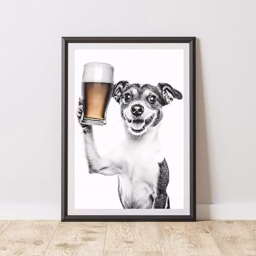60 Second Makeover Jack Russell Drinking Beer Paper Poster, A3