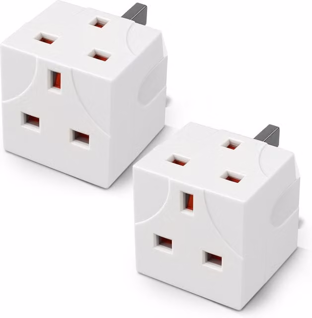 Desiretech 2-Way Plug Adaptor, 2-Pack, 13A Fused, 3250W, White