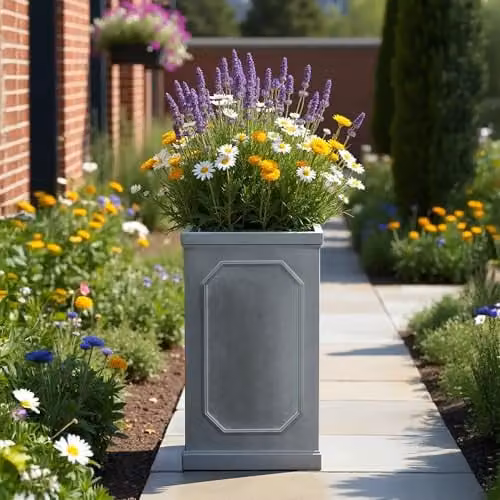 IDEALIST Large Grey Stone Faux Lead Reinforced Planter, Height: 64 cm, 62L – 5