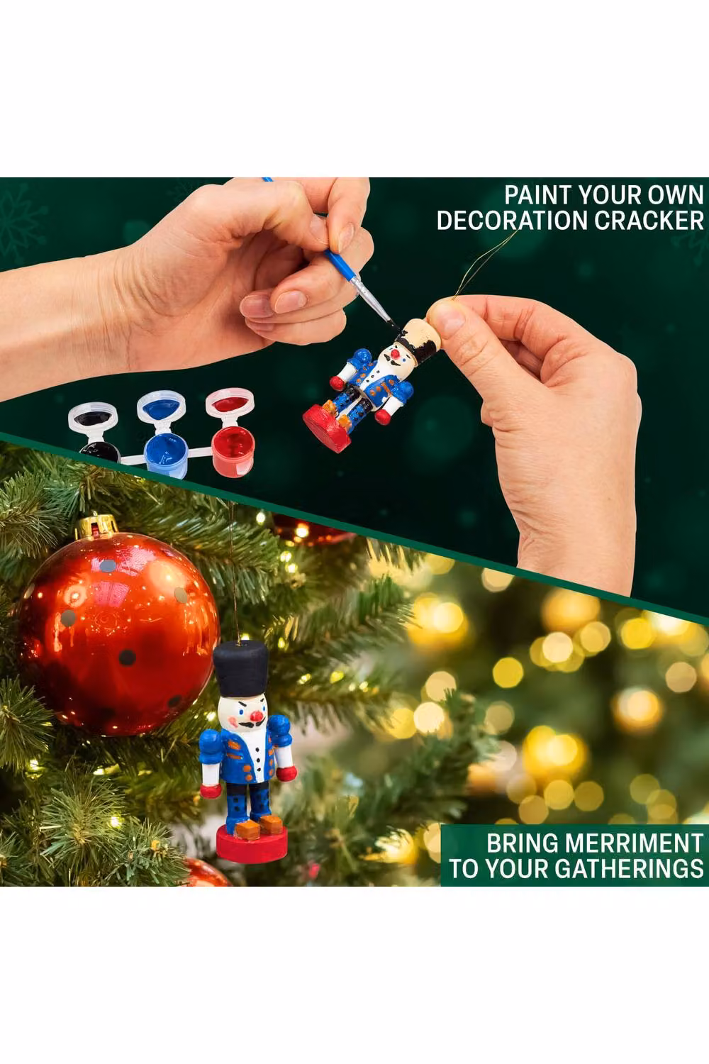KreativeKraft 6 Pack Red Paint Your Own Nutcracker Christmas Crackers with Multicolour Star and Animal Decorations – 8