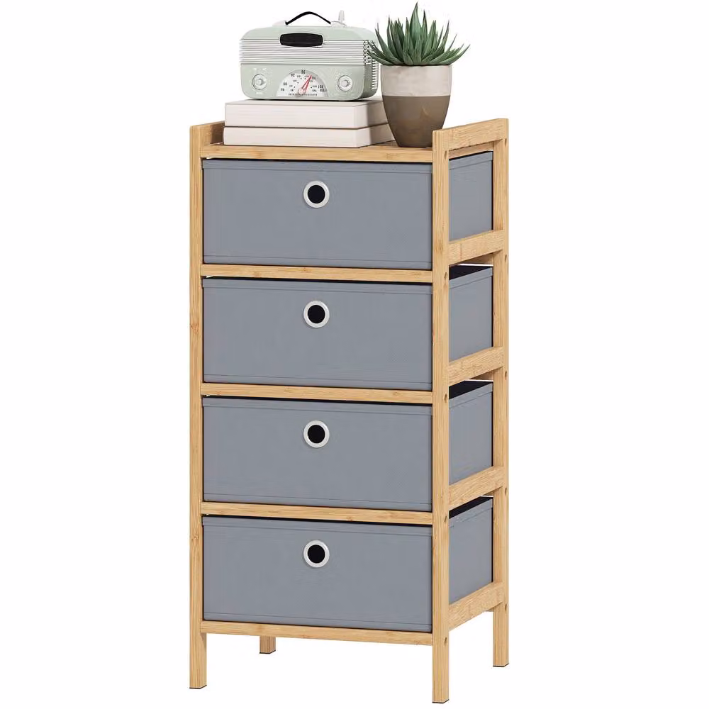 STILVORA Scandinavian Style Chest of Drawers with 4 Fabric Drawers and Bamboo Frame in Light Grey – 3