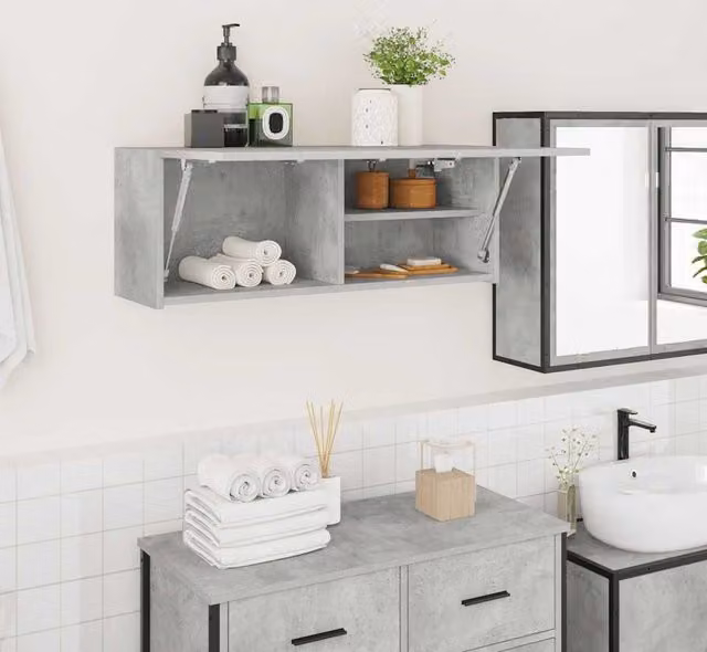 Berkfield Home Wall Mounted Bathroom Cabinet in Concrete Grey, W/D/H: 80 x 25 x 30 cm