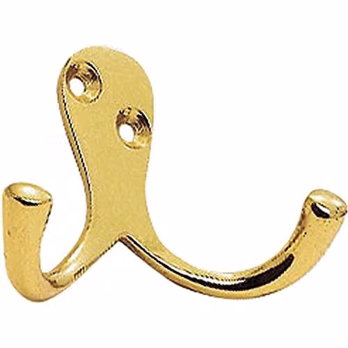 Loops Victorian One Piece Double Bathroom Robe Hook in Polished Brass, Projection: 26 mm
