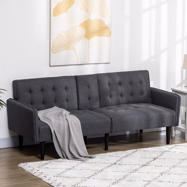 HOMCOM 3 Seater Upholstered Sofa Bed with Storage and Cupholders in Grey