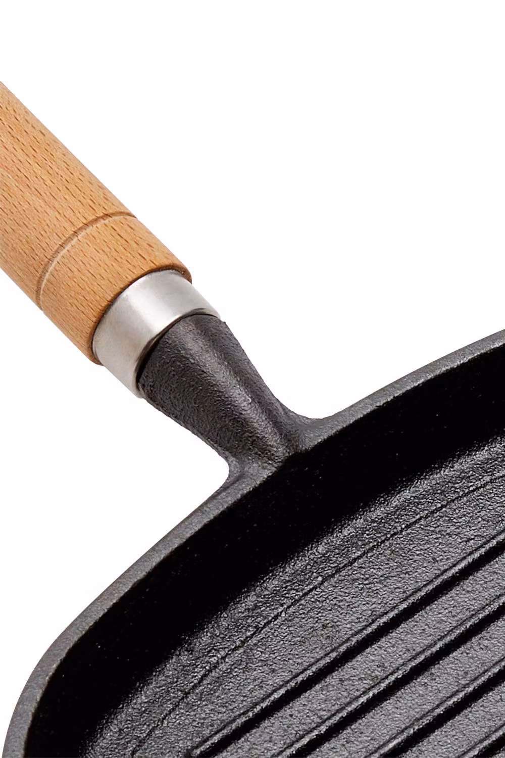 Garden Sanctuary Square Uncoated Cast Iron Grill Pan with Wood Handle in Black – 4