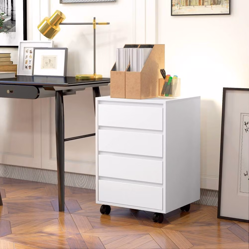 ERGOVEXA Four-Drawer Office Filing Cabinet with Castors, White – 3