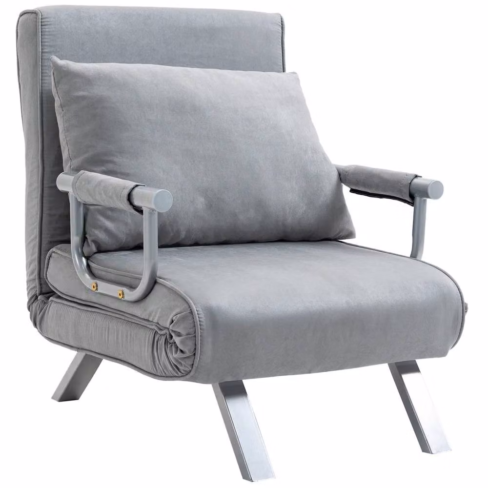 Wyld Haus Yorito Convertible Chair Bed in Light Grey Microfibre with Metal Frame – 2