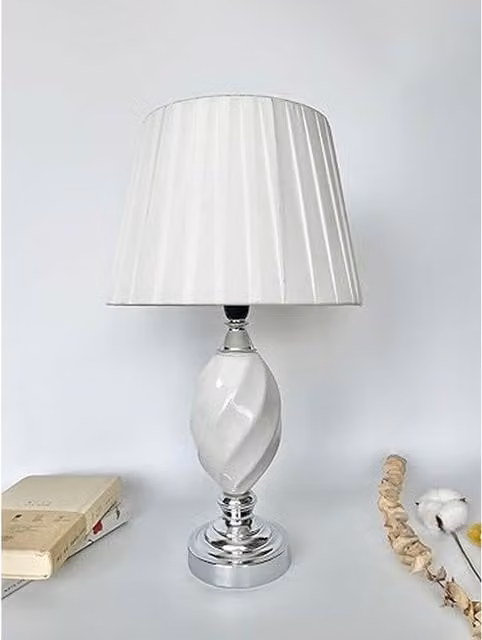 DEENZ White Twist Spiral Table Lamp with Ceramic Base and Fabric Shade