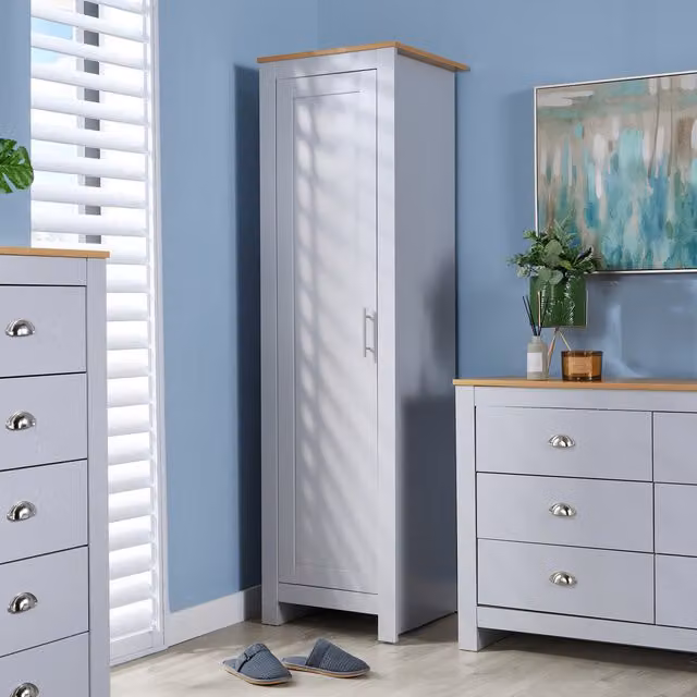 Home Source Camden Modern Oak 1 Door Wardrobe Bedroom Storage Unit in Grey