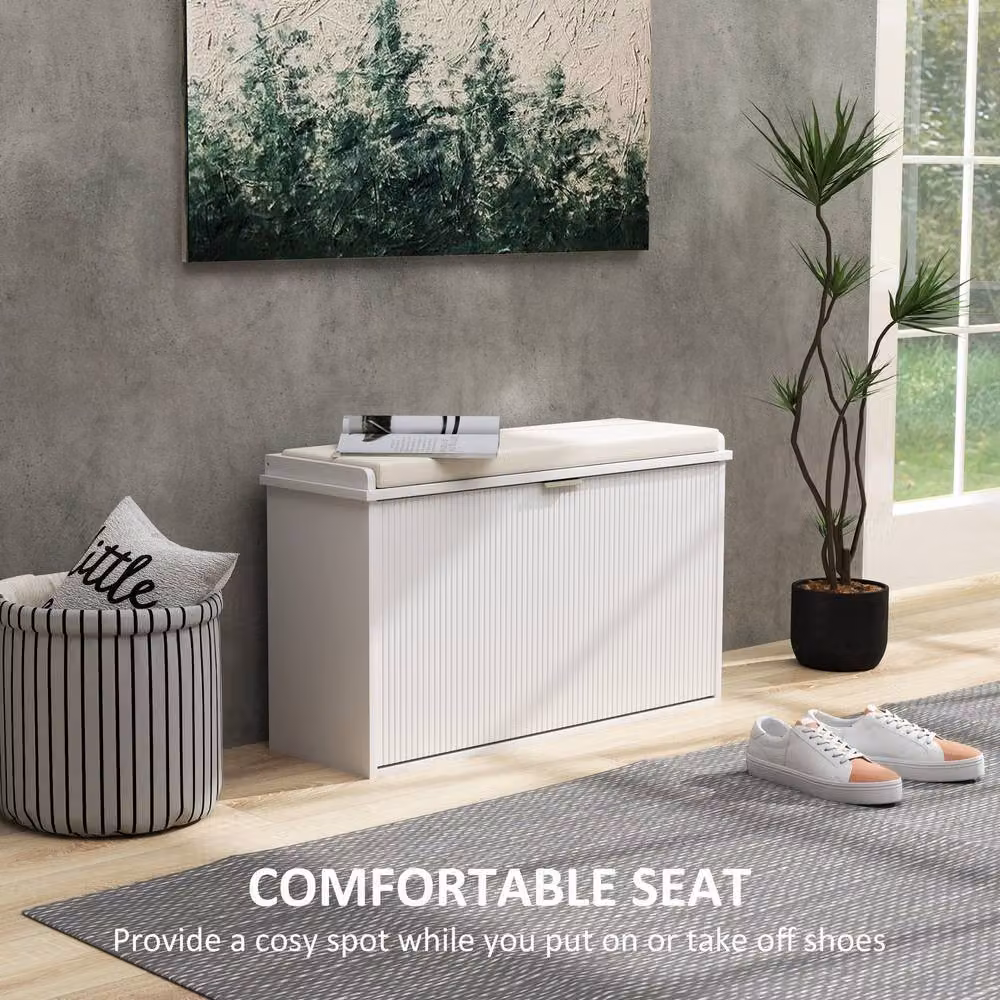 HOMCOM Shoe Storage Bench with Cushion and Flip-Drawer in White, W/D/H: 80 x 26 x 47.5 cm – 3
