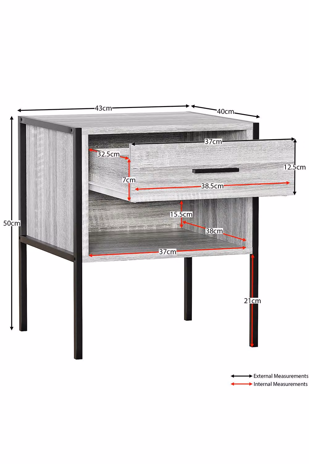 HD Designs Brooklyn 1 Drawer Bedside Cabinet in Grey Industrial Wood and Metal Style – 3