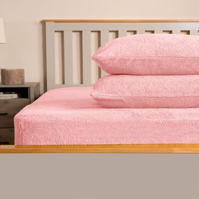 Brentfords Pack of 2 Pink Teddy Fleece Pillowcases, W: 50 cm x L: 75 cm