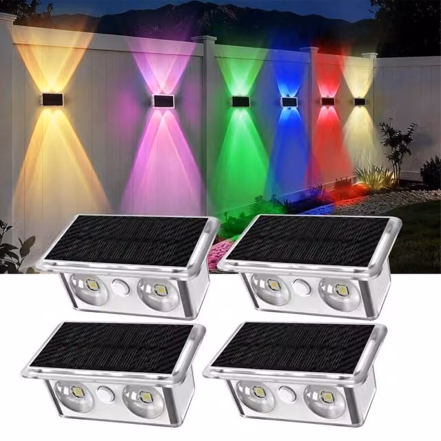 SPETLEK Set of 4 Solar RGB Up and Down Wall Lights in Black, Waterproof IP65 for Garden and Terrace