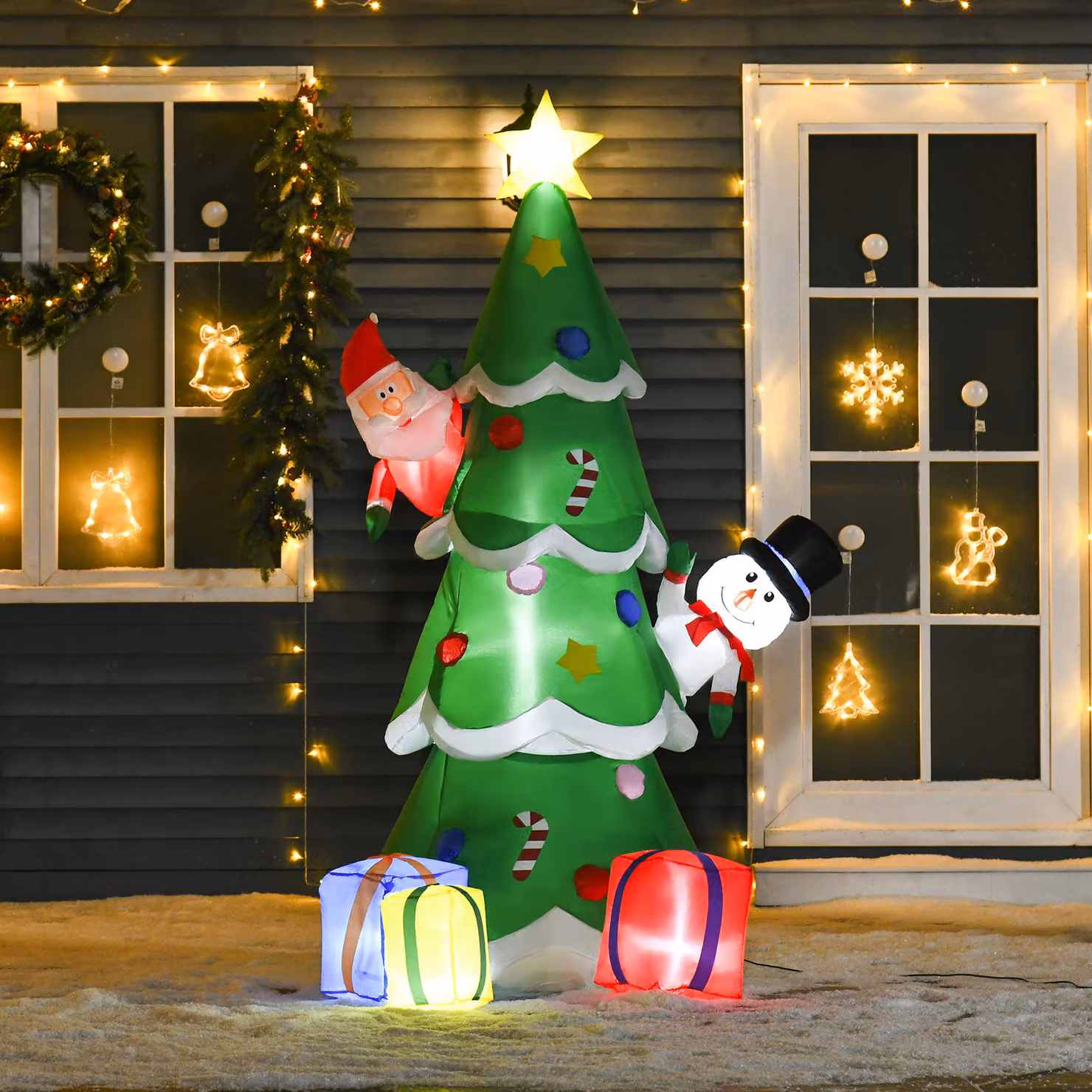 HOMCOM 7ft Tall Multicolour Inflatable Christmas Tree with LED Lights, Santa Claus, Snowman and Gift Boxes for Indoor and Outdoor Garden Decoration – 2