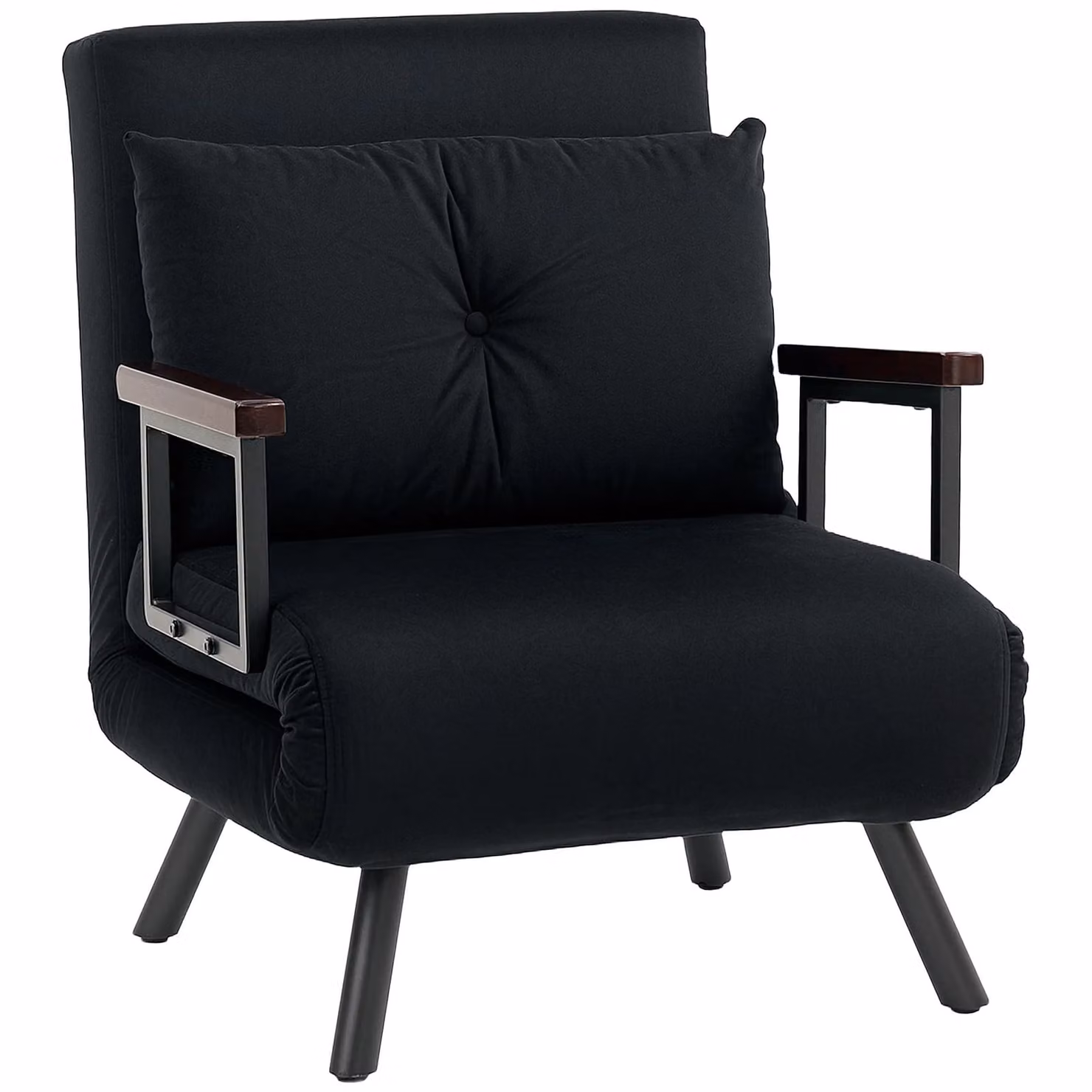 HOMCOM Black Velvet Fabric Click Clack Single Chair Bed Settee with Metal Frame – 2