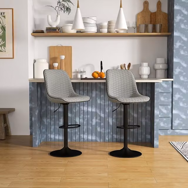 HOMCOM Height Adjustable Swivel Bar Stools in Grey