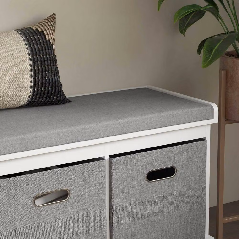 Wyld Haus Elfila White 3 Drawer Shoe Storage Bench with Grey Padded Seat, W/D/H: 105 x 35 x 47 cm – 4