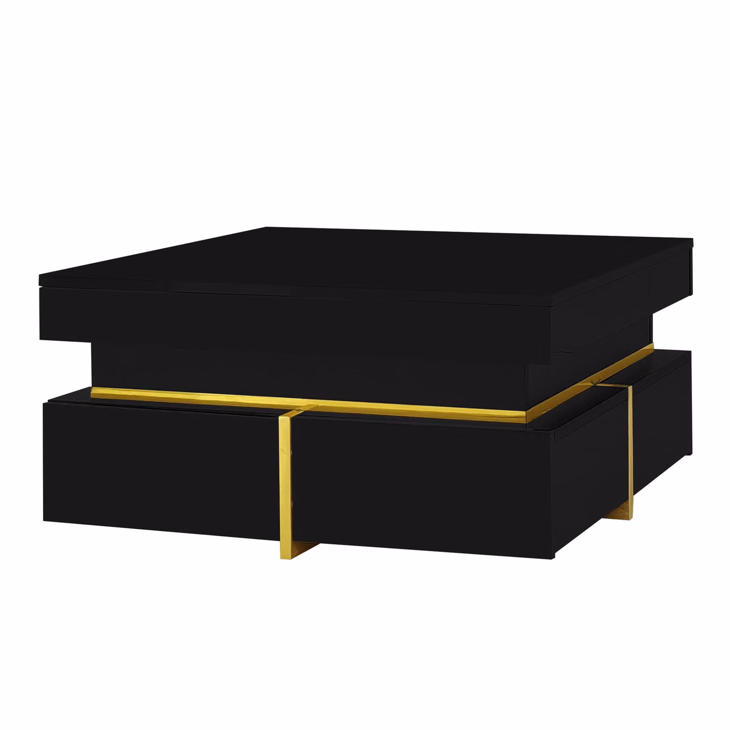 Aosom UK High-Gloss Modern Square Coffee Table with Drawers and Storage, Black and Gold, W: 70 cm, D: 70 cm, H: 35.5 cm – 2