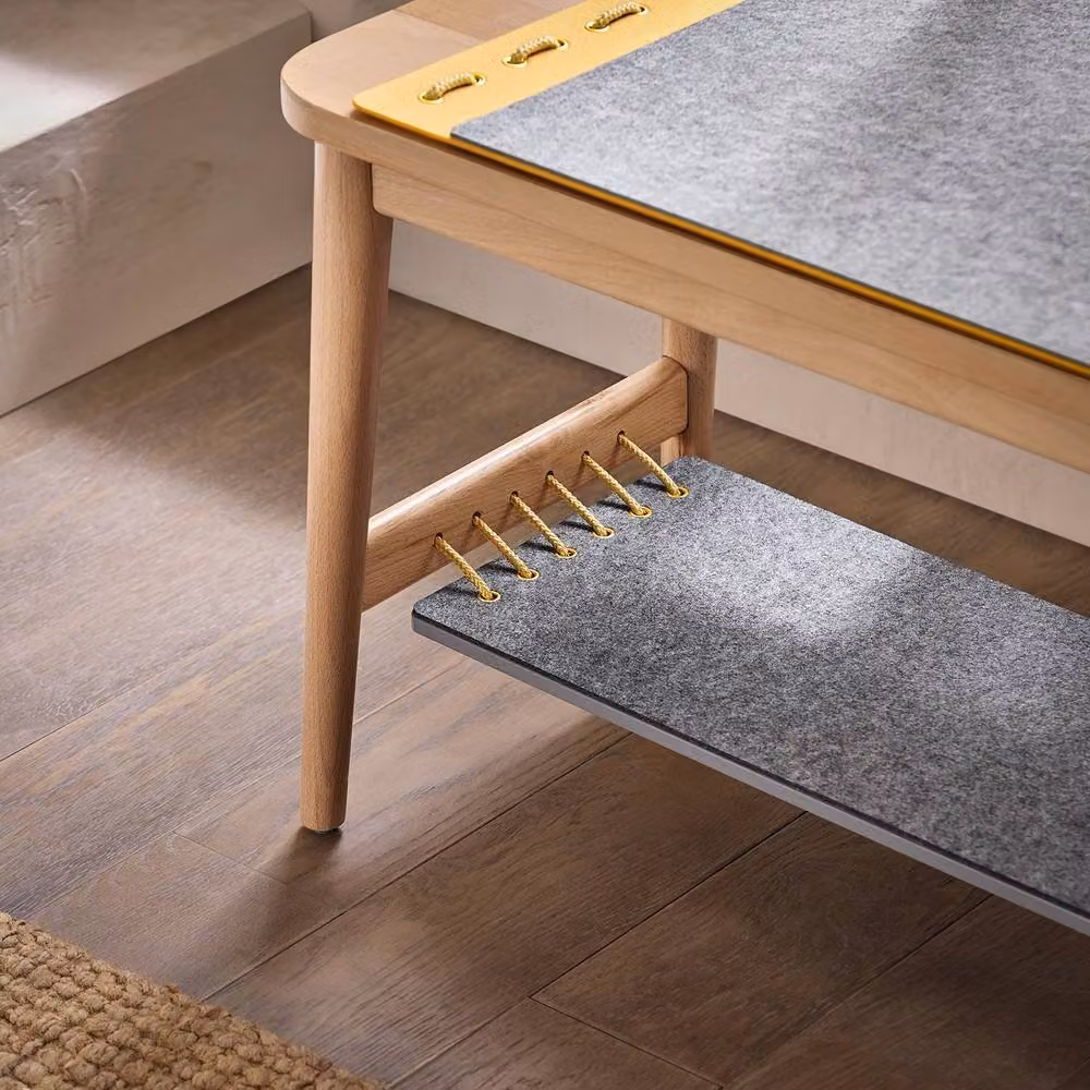 SoBuy Scandinavian Style Solid Wood Entrance Bench with Fabric Top and Shoe Rack in Light Oak, W: 110 cm, D: 35 cm – 4