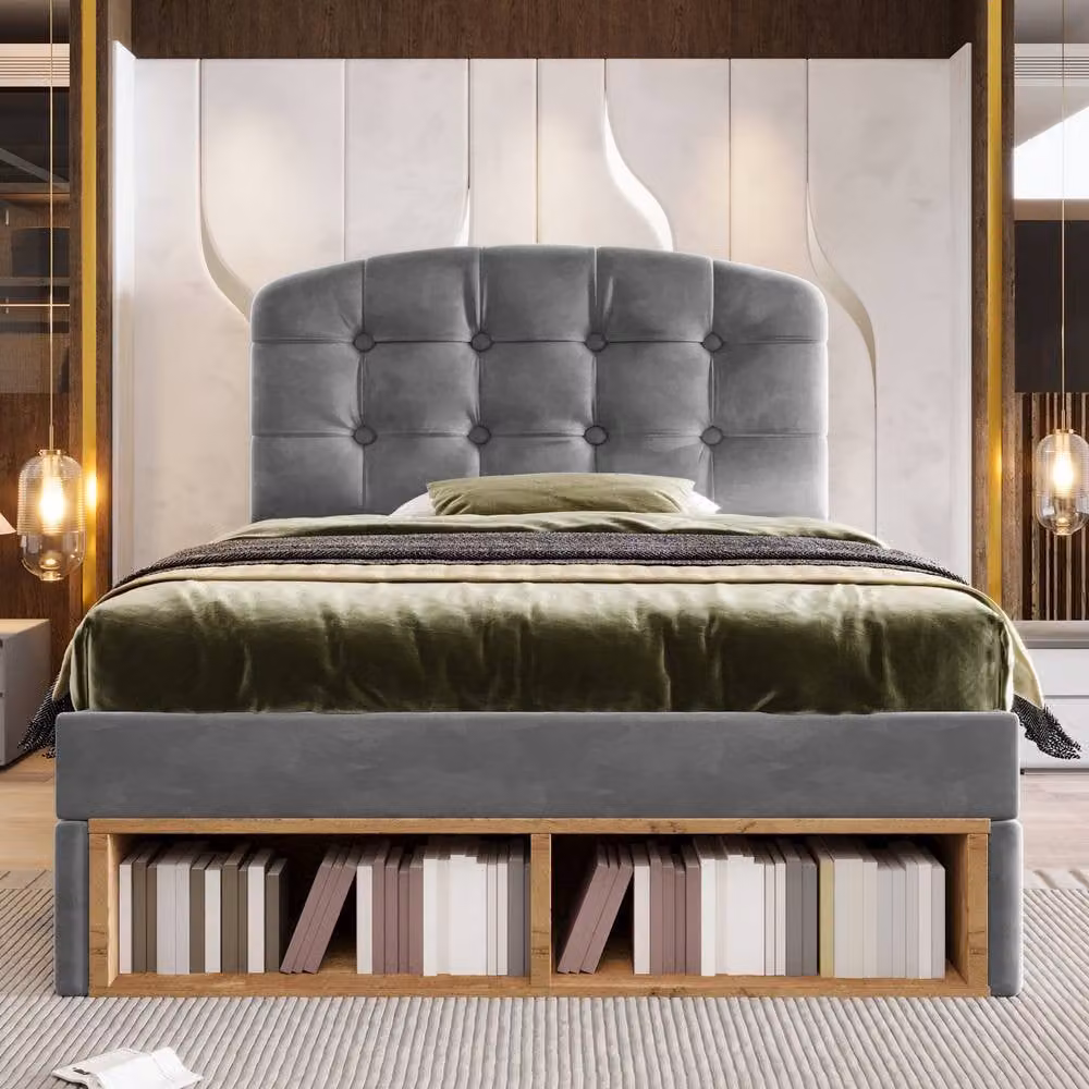Matteo Grey Velvet Upholstered Single Bed with Storage and Adjustable Headboard, W: 90 cm x L: 190 cm – 5