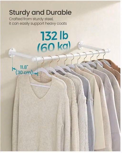 SONGMICS Set of 2 White Metal Wall-Mounted Clothes Rails