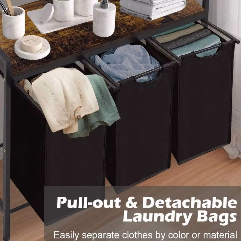 SPETLEK 3 Compartment Laundry Basket and Hamper with Shelf, Black, 120 L – 8