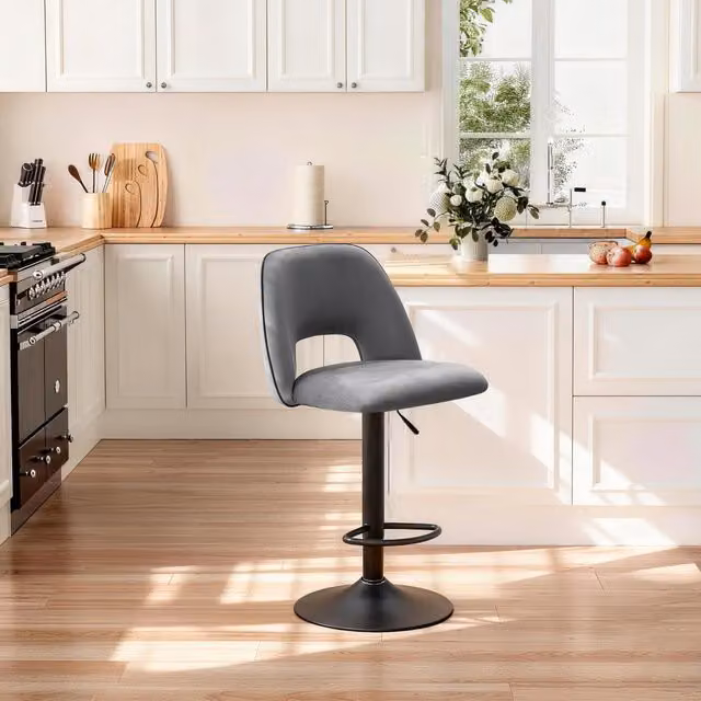 SONARA Modern Grey Fabric Swivel Bar Stool with Upholstered Metal Frame for Kitchen and Dining Room