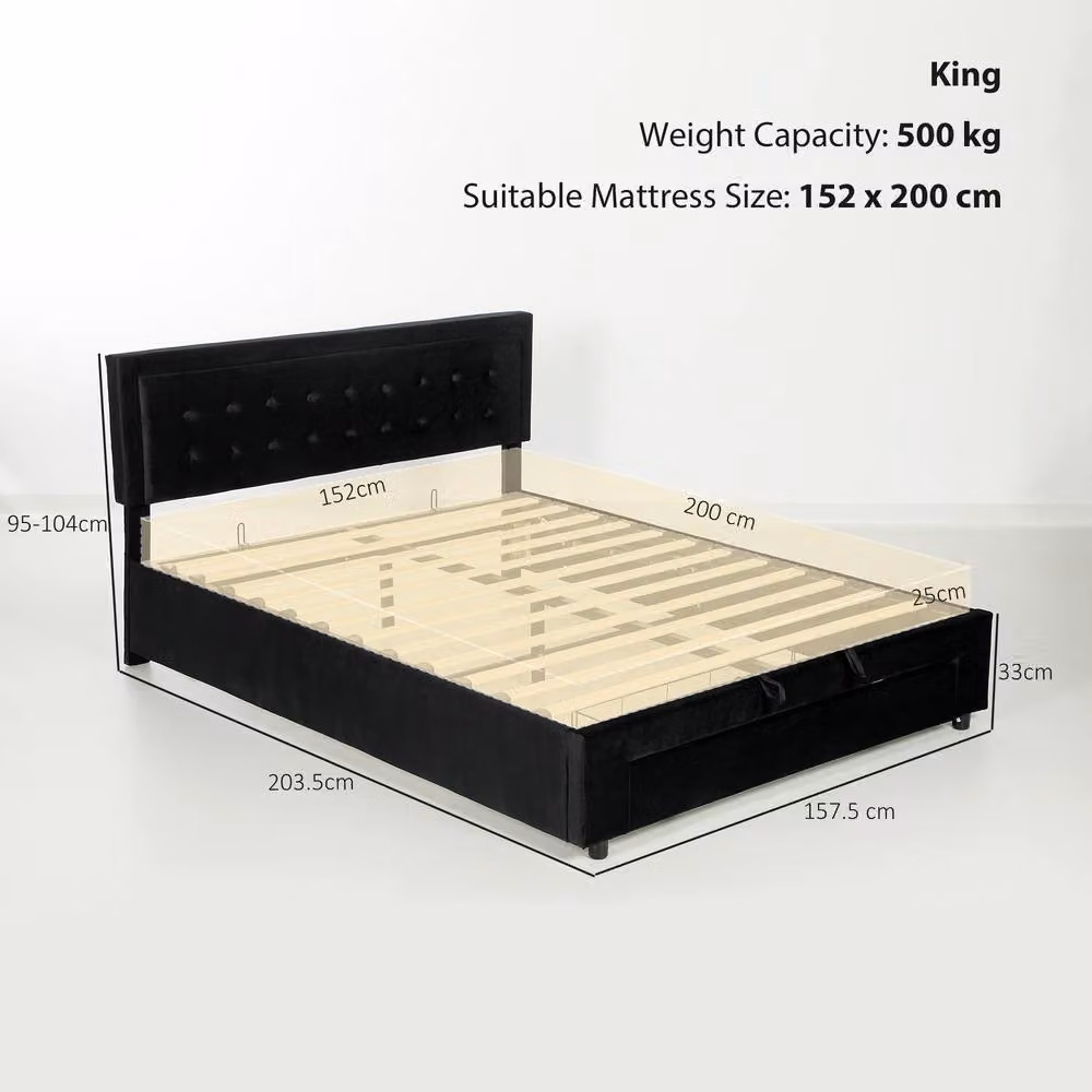 HOMCOM Upholstered Lift Up Ottoman Bed in Black, W/D/H: 150 x 200 x 95 cm – 11