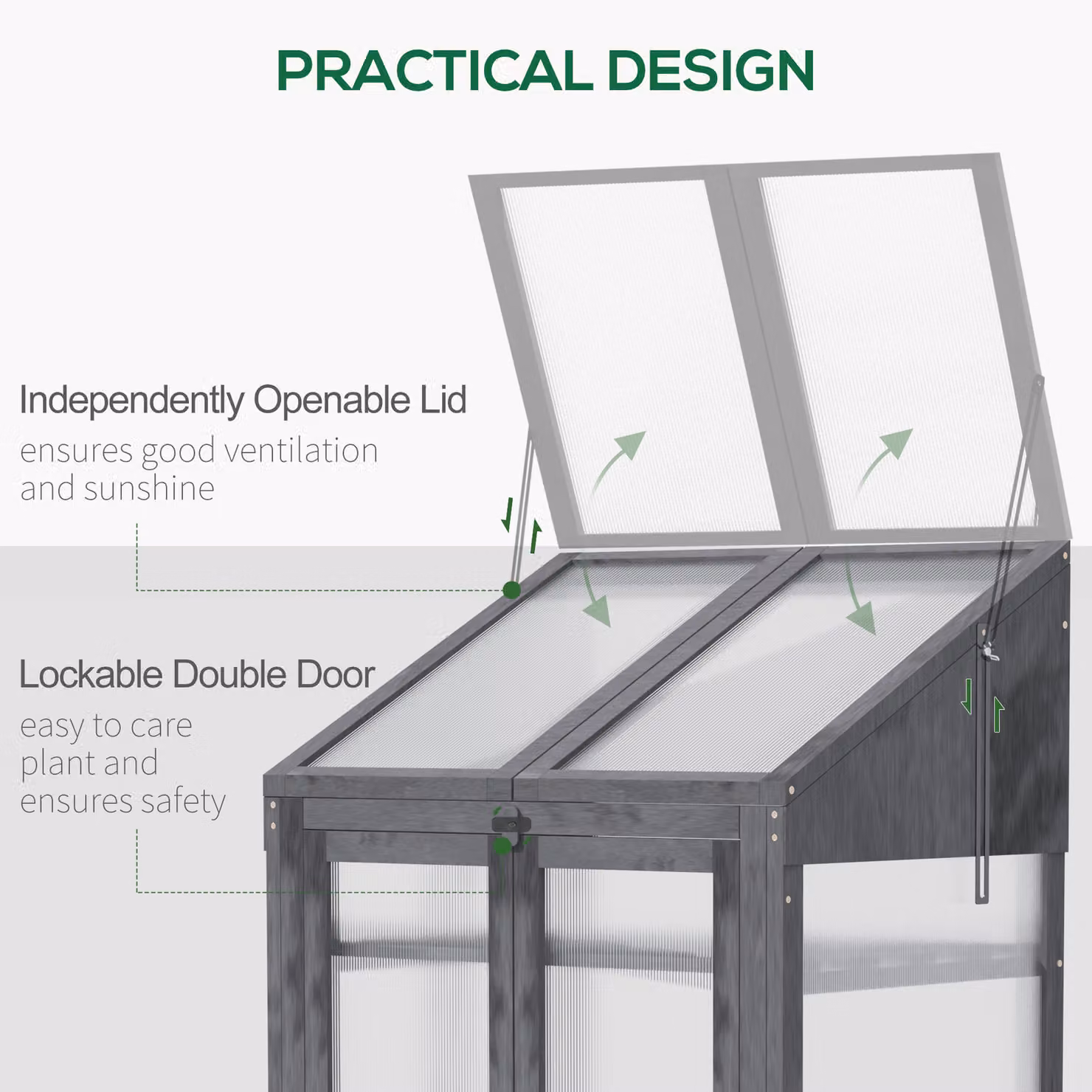 Outsunny 3-Tier Wooden Cold Frame Greenhouse with Polycarbonate Panels in Grey, W/D/H: 70 x 50 x 120 cm – 6