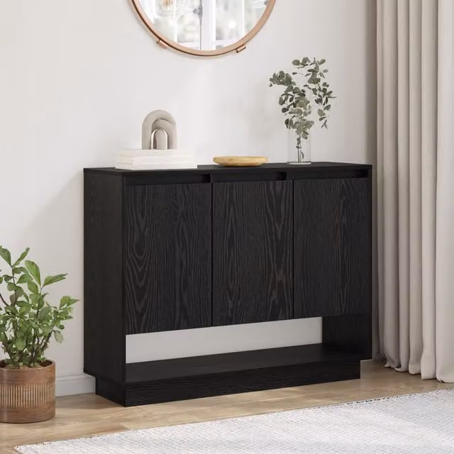 Berkfield Home Black Oak Sideboard with Shelf and Door, W/D/H: 97 x 29 x 75 cm